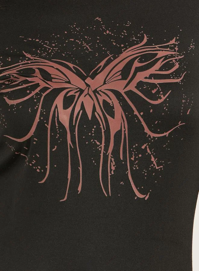 Take Two Butterfly Graphic Print Long Sleeve T-Shirt by Styli