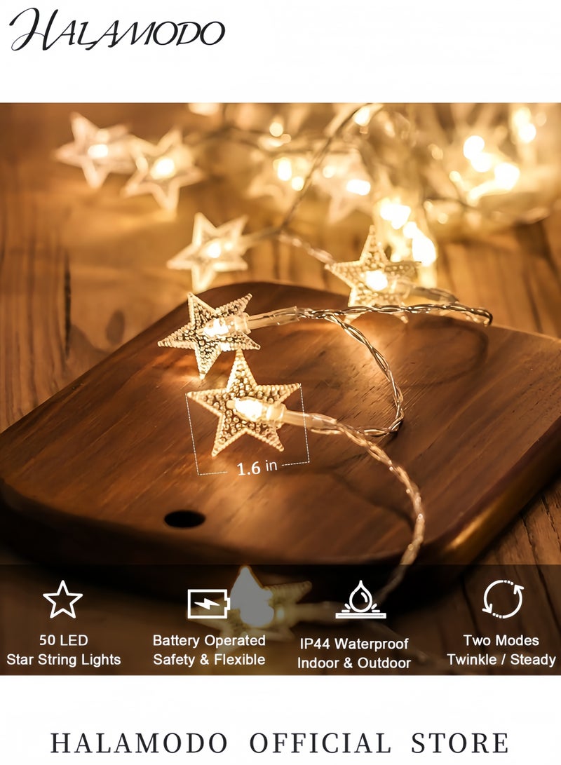 HALAMODO Star 50 Led String Lights White/Gold  - Image 2