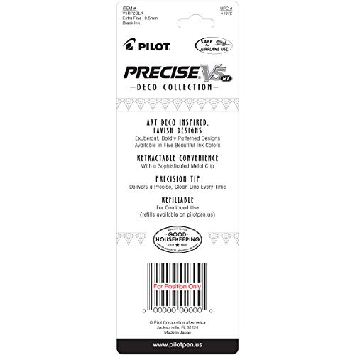 Pilot, Precise V5 RT Deco Collection Refillable & Retractable Liquid Ink Rolling Ball Pens, Extra Fine Point 0.5 mm, Black, Pack of 2 - Image 2
