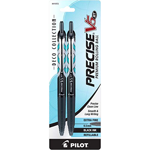 Pilot, Precise V5 RT Deco Collection Refillable & Retractable Liquid Ink Rolling Ball Pens, Extra Fine Point 0.5 mm, Black, Pack of 2 - Image 4