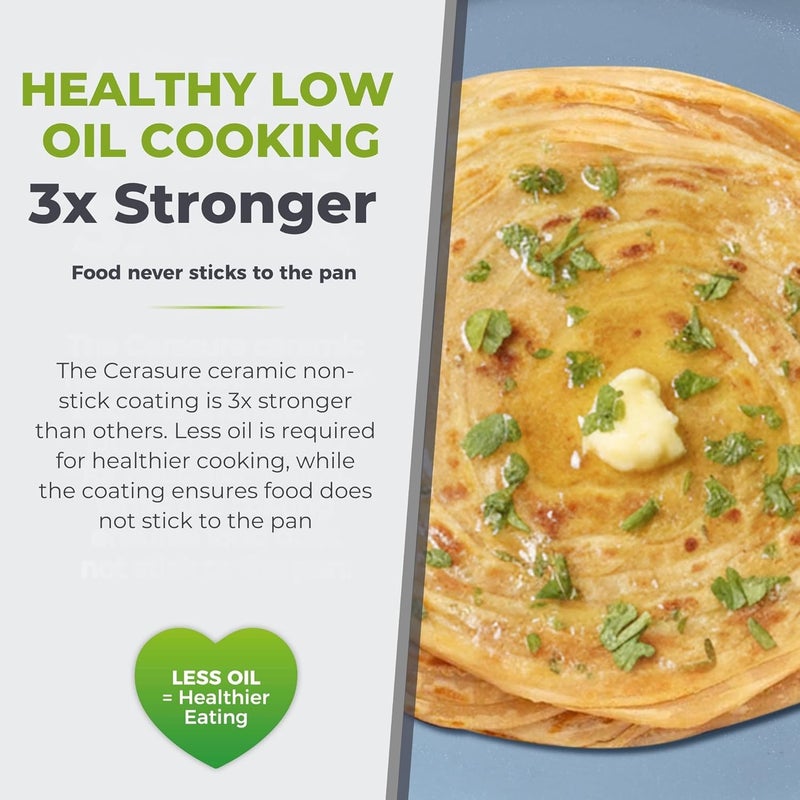 Tower طاسة سيراسور 26 سم سيراميك غير لاصقة - طاسة دوسا وطاسة روتي، طهي منخفض الزيت، تسخين سريع ومتساوي، متوافقة مع الغاز والتحريض، ضمان لمدة 1.5 سنة - Image 3