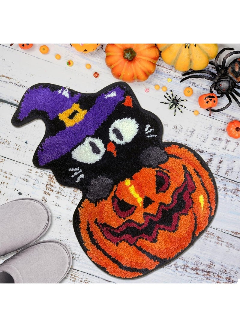 هالوين سجادة باب الهالوين، سجادة أرضية لطيفة ومرحة للهالوين مقاس 50×80، سجادة باب ترحيبية غير قابلة للانزلاق وقابلة للغسل، سجاد عيد الشكر في الهالوين الخريفي للمدخل الداخلي والخارجي والحمام وغرفة المعيشة وديكور المنزل - Image 1