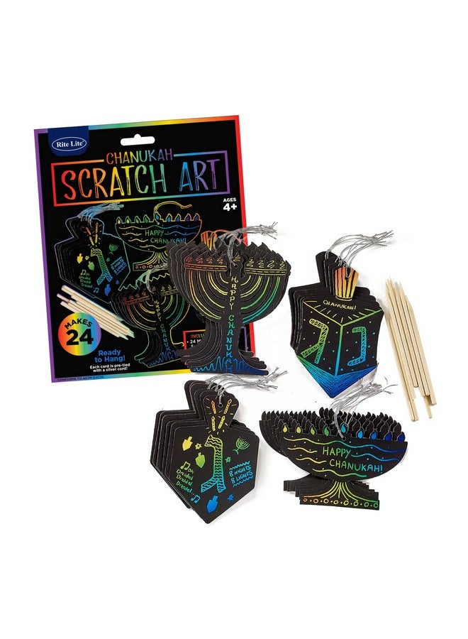 Rite Lite Chanukah Scratch Art, Perfect Hanukkah Gift for Kids, Hanukkah Art Kit, Hanukkah Accessories, Hanukkah Arts and Crafts Kit - Comes with 24 Menorah and Dreidel Cards! - Image 1