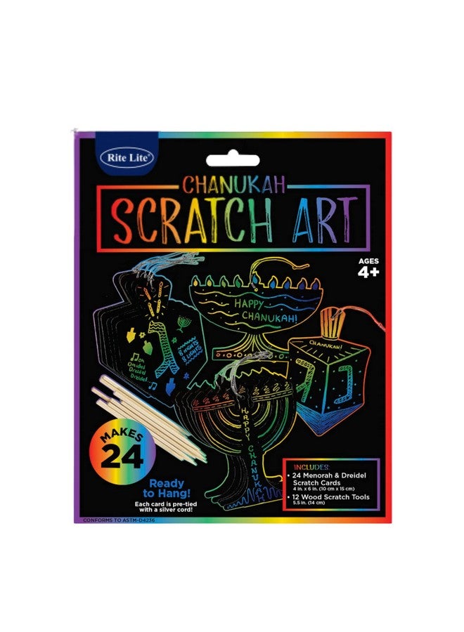 Rite Lite Chanukah Scratch Art, Perfect Hanukkah Gift for Kids, Hanukkah Art Kit, Hanukkah Accessories, Hanukkah Arts and Crafts Kit - Comes with 24 Menorah and Dreidel Cards! - Image 2