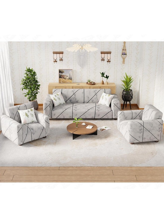 Lukzer غطاء أريكة رمادي من الرخام 5 مقاعد لوكزر | 360° مغطى بالكامل مضاد للانزلاق قابل للغسل | غطاء أريكة من البوليستر + سباندكس 140 GSM (SC-039-05) - Image 1