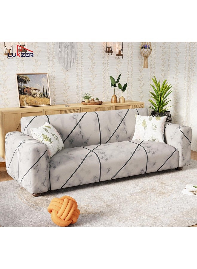 Lukzer غطاء أريكة رمادي من الرخام 5 مقاعد لوكزر | 360° مغطى بالكامل مضاد للانزلاق قابل للغسل | غطاء أريكة من البوليستر + سباندكس 140 GSM (SC-039-05) - Image 3