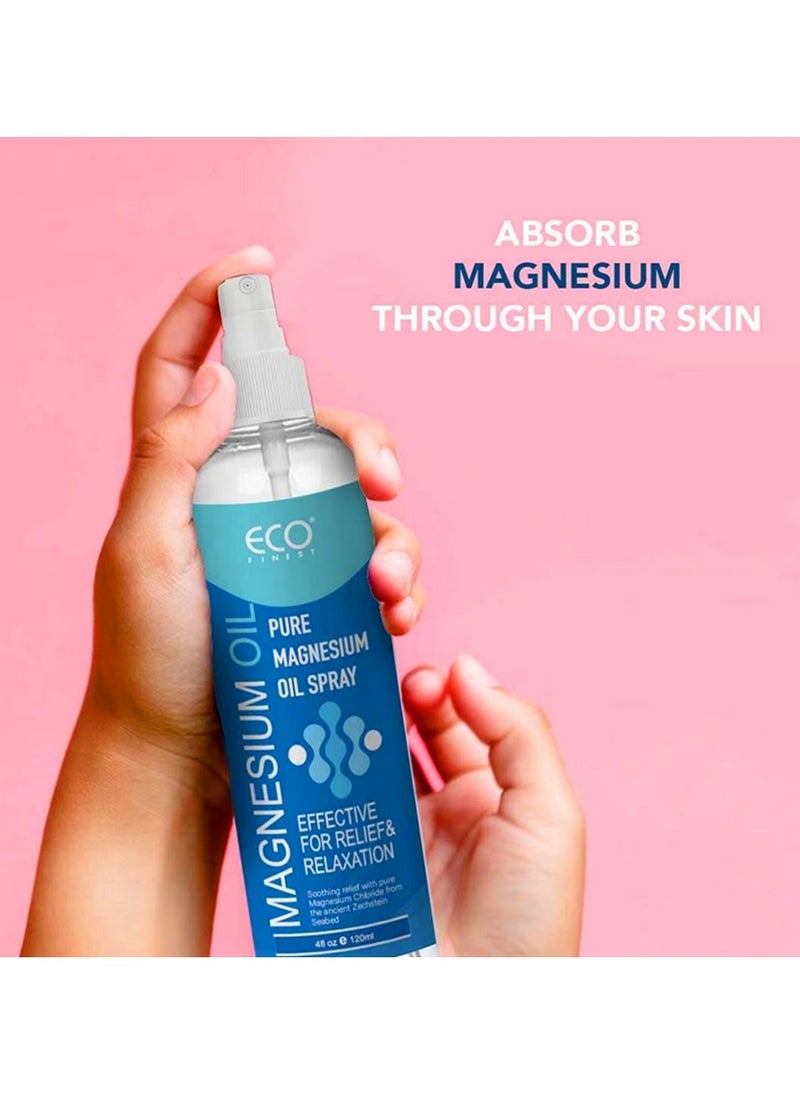 ECO finest Pure Magnesium Oil Spray 120ML Spray High Strength Magnesium Spray Energy Boost Sleep Muscle Ache and Stress Relief Improve Sleep Leg and Joint Care Reduce ItchingBody Odor Reduction Topical Pure Magnesium Oil for Feet and Body 4OZ  - Image 3