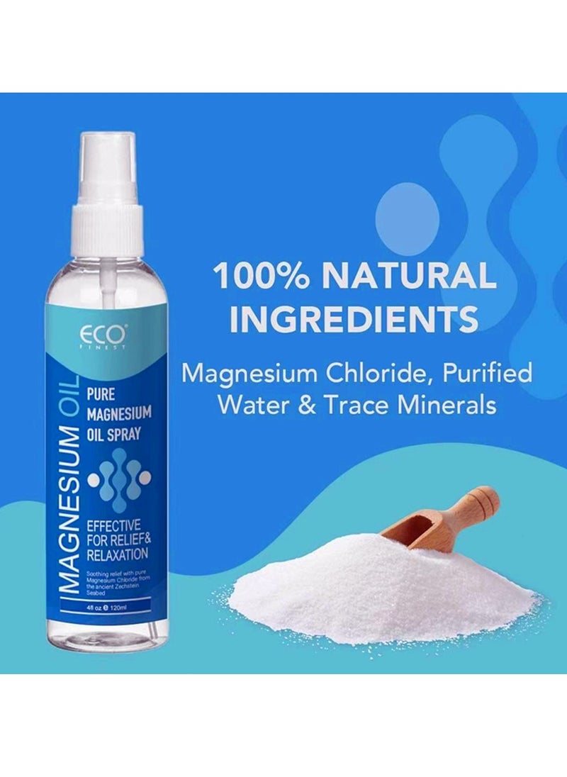 ECO finest Pure Magnesium Oil Spray 120ML Spray High Strength Magnesium Spray Energy Boost Sleep Muscle Ache and Stress Relief Improve Sleep Leg and Joint Care Reduce ItchingBody Odor Reduction Topical Pure Magnesium Oil for Feet and Body 4OZ  - Image 4