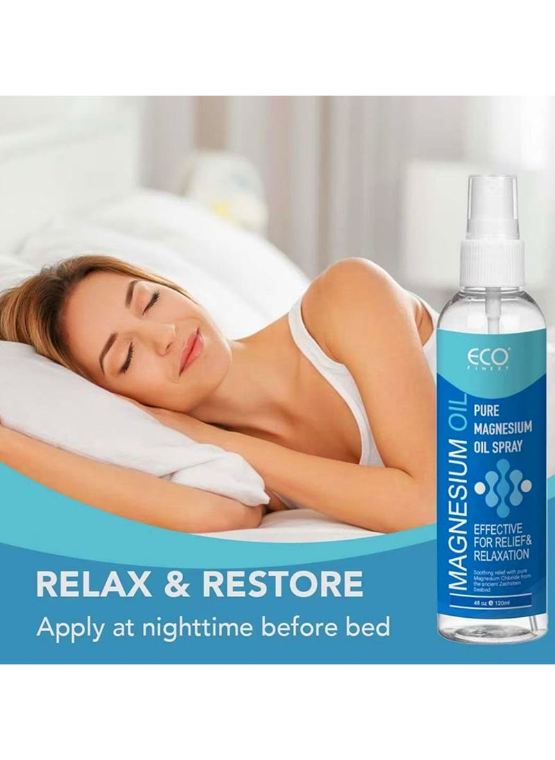 ECO finest Pure Magnesium Oil Spray 120ML Spray High Strength Magnesium Spray Energy Boost Sleep Muscle Ache and Stress Relief Improve Sleep Leg and Joint Care Reduce ItchingBody Odor Reduction Topical Pure Magnesium Oil for Feet and Body 4OZ  - Image 5