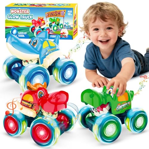 Kimicare Monster Truck Toys Light Up Monster Trucks for Boys Age 47 Toy Cars for Toddlers 13 with Shark Bull Crocodile Truck Musical Press and Go Cars Kids Gifts for Birthday Easter Basket Stuffers - Image 1