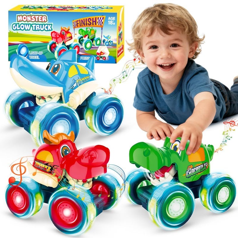 Kimicare Monster Truck Toys Light Up Monster Trucks for Boys Age 47 Toy Cars for Toddlers 13 with Shark Bull Crocodile Truck Musical Press and Go Cars Kids Gifts for Birthday Easter Basket Stuffers - Image 3