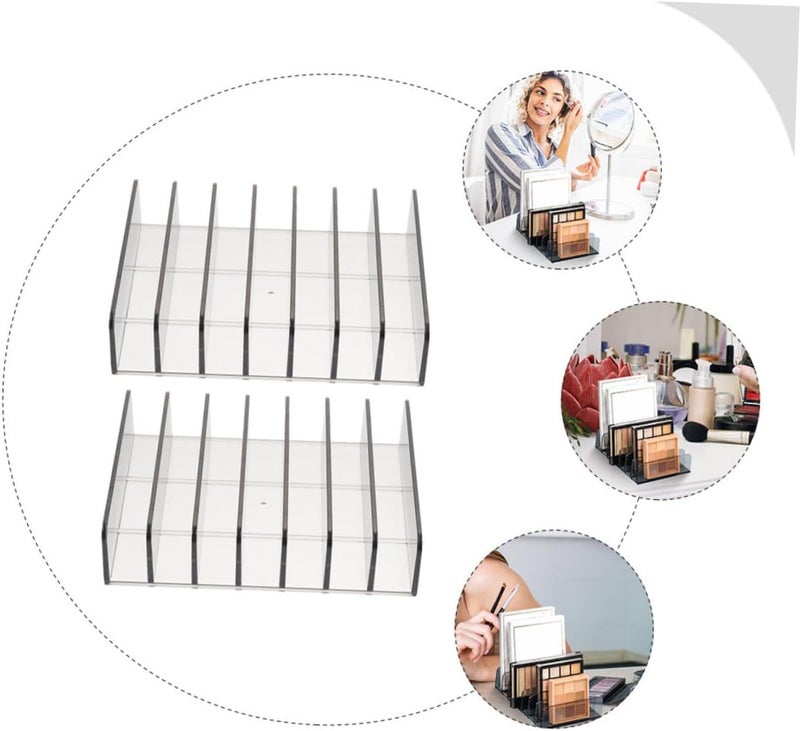 Eyeshadow Palettes Holder Makeup Container 2pcs Large Semi- Gray 7-compartment Cosmetic Organizer Dustproof Vanity Storage for Makeup Accessories - Image 3