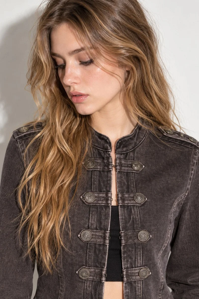 Hiccup Mocha Brown Buttoned Twill Jacket for Women | Best Price UAE