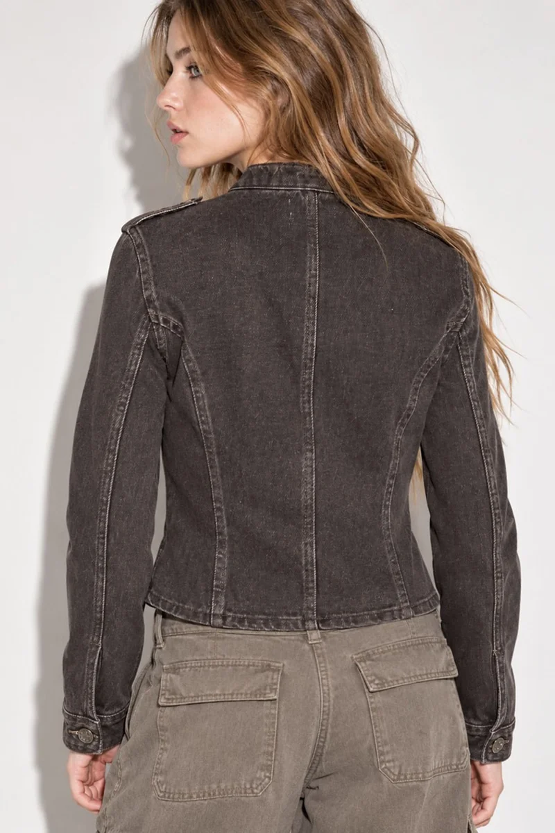 Hiccup Mocha Brown Buttoned Twill Jacket for Women | Best Price UAE