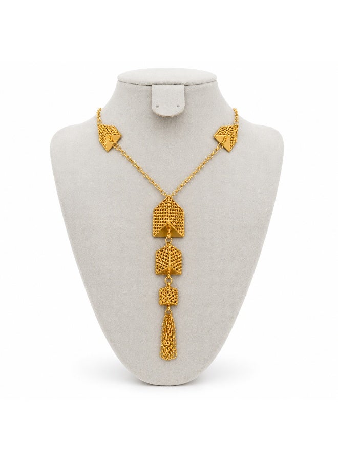 Women’s Gold-Tone Geometric Chevron Statement Necklace with Chain Tassel