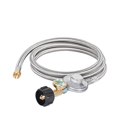 GasSaf 6FT Propane Regulator Hose with Gauge, Grill Regulator Hose QCC1 Connection for Most LP Gas Grill, Heater, and Fire Pit Table, 3/8" Female Flare Nut - Image 1