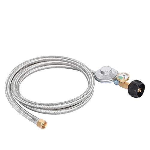 GasSaf 6FT Propane Regulator Hose with Gauge, Grill Regulator Hose QCC1 Connection for Most LP Gas Grill, Heater, and Fire Pit Table, 3/8" Female Flare Nut - Image 2