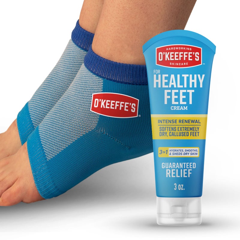 O'Keeffe's Oâ€™Keeffeâ€™s for Healthy Feet Heel Repair Kit with Urea & Lactic Acid â€“ (1 Pair) Reusable Foot Sleeves + 3 oz. Intense Renewal Foot Cream, Exfoliates & Softens Dry Heels - Image 1