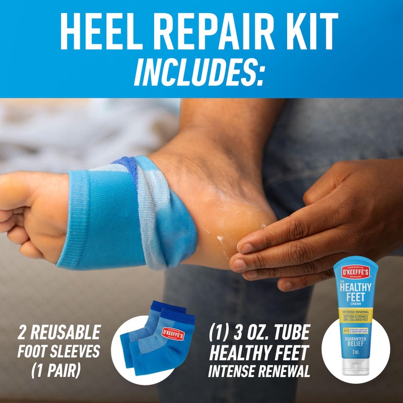 O'Keeffe's Oâ€™Keeffeâ€™s for Healthy Feet Heel Repair Kit with Urea & Lactic Acid â€“ (1 Pair) Reusable Foot Sleeves + 3 oz. Intense Renewal Foot Cream, Exfoliates & Softens Dry Heels - Image 2