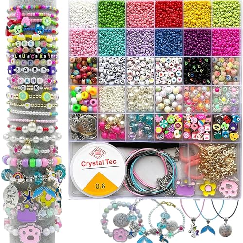 Parssufy DIY Bracelet Making Kit for Girls – Beads Kit & Jewelry Craft Set with Charms, Scissors & Elastic String – Beads for Bracelet Making – Gifts for Girls (KIT-JS-07) - Image 1