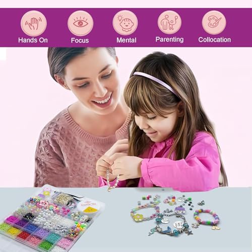 Parssufy DIY Bracelet Making Kit for Girls – Beads Kit & Jewelry Craft Set with Charms, Scissors & Elastic String – Beads for Bracelet Making – Gifts for Girls (KIT-JS-07) - Image 3