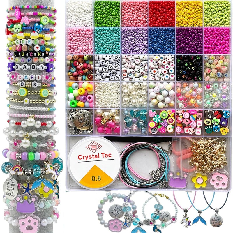 Parssufy DIY Bracelet Making Kit for Girls – Beads Kit & Jewelry Craft Set with Charms, Scissors & Elastic String – Beads for Bracelet Making – Gifts for Girls (KIT-JS-07) - Image 5