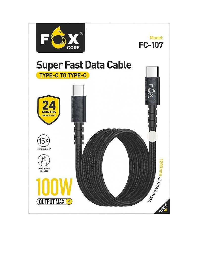 Fox 120cm Super Fast Charging Cable High Efficiency Supports All iPhone and Android Phones (type-c to typec 100w) - Image 2
