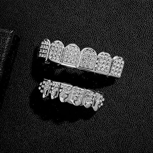 TOPGRILLZ Poker Heart Grills for Your Teeth, Grillz Teeth Men Grillz for Women, 18K Gold Plated Brass with Cubic Zirconia，Hip-Hop Cosplay Costume Accessory(Silvery 6 Fangs) - Image 5