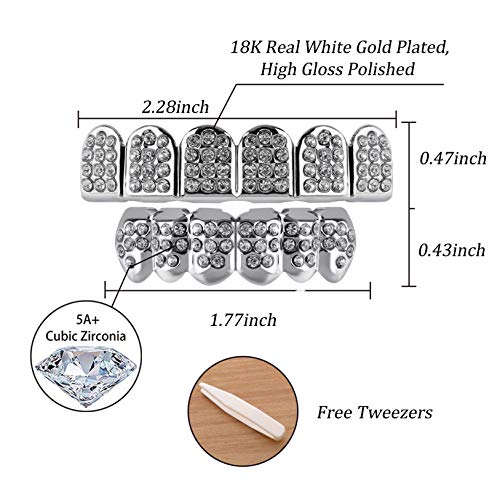 TOPGRILLZ Poker Heart Grills for Your Teeth, Grillz Teeth Men Grillz for Women, 18K Gold Plated Brass with Cubic Zirconia，Hip-Hop Cosplay Costume Accessory(Silvery 6 Fangs) - Image 2