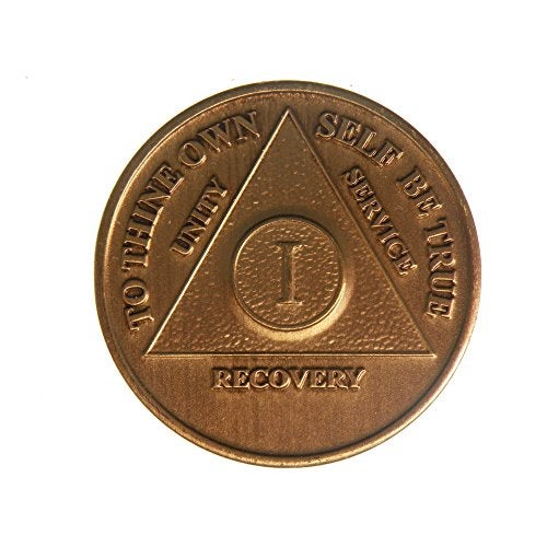 wendells 1 Year Bronze AA Alcoholics Anonymous Birthday Anniversary Recovery Medallion Coin Chip - Image 1