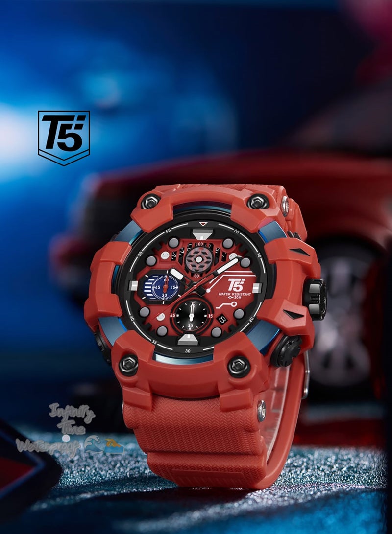 T5 Mens Chronograph Silicone Strap Watch H4011G - Image 2