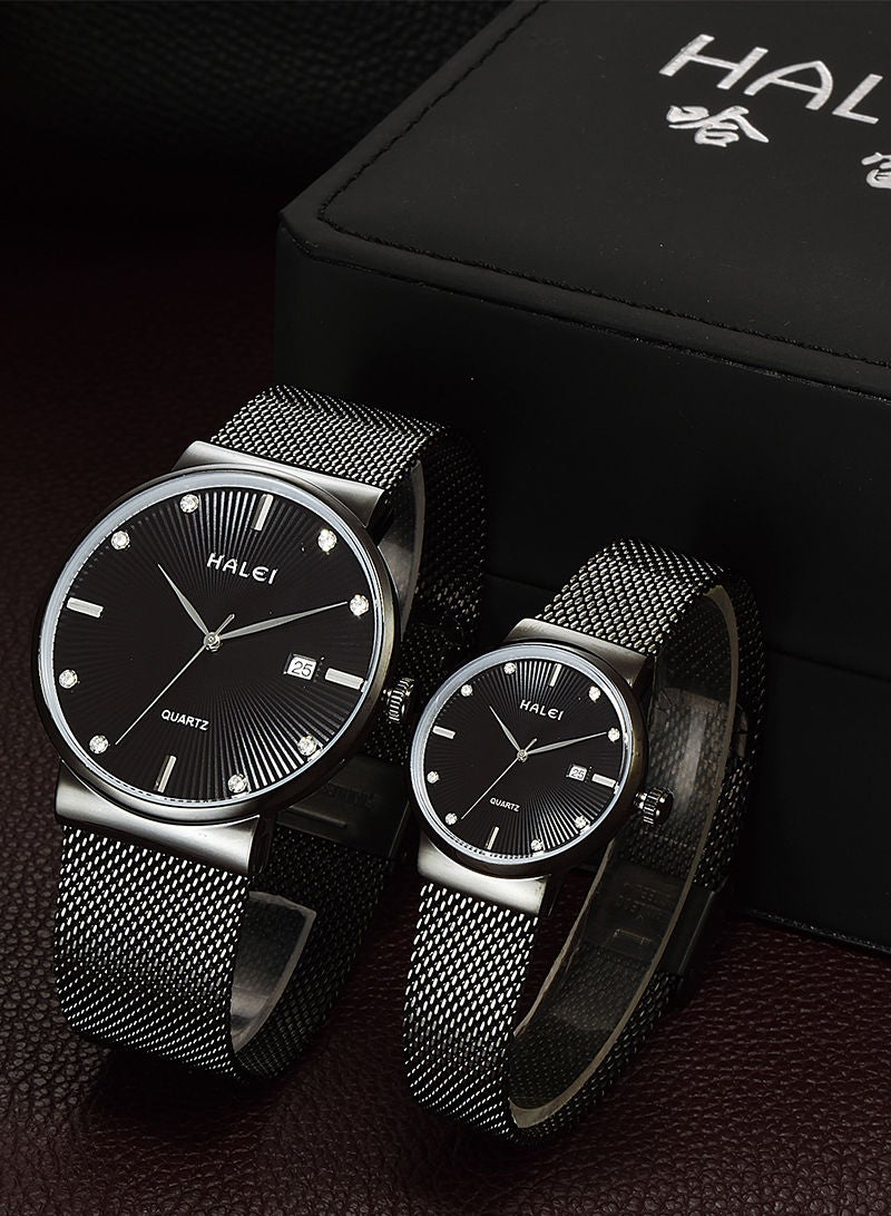 Halei 8024ml quartz with calendar mesh strap simple couple watch stainless steel strap - Image 2