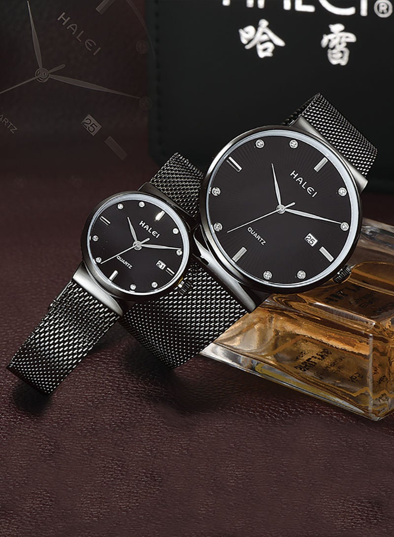 Halei 8024ml quartz with calendar mesh strap simple couple watch stainless steel strap - Image 3