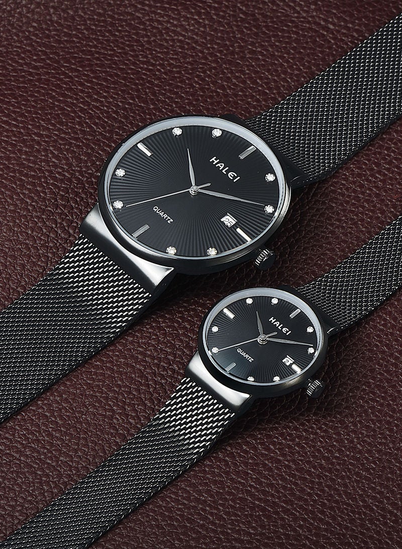 Halei 8024ml quartz with calendar mesh strap simple couple watch stainless steel strap - Image 4