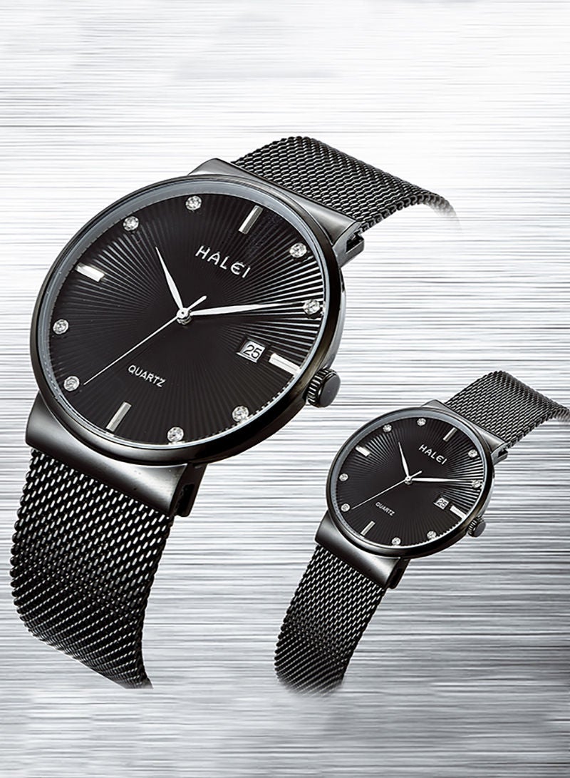 Halei 8024ml quartz with calendar mesh strap simple couple watch stainless steel strap - Image 5
