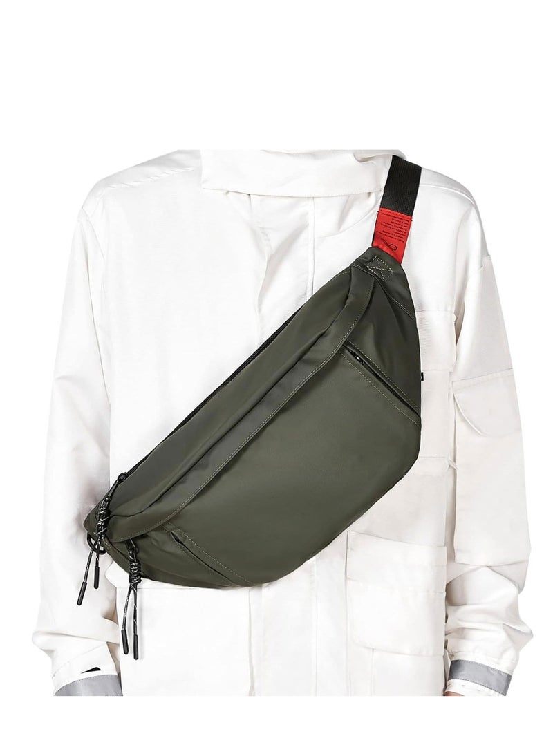 Waist Bag for Man Large Waterproof Crossbody Waist Bag Adjustable Straps Premium Lightweight Sporting Waist Bag Pack for Gym Fitness Workout Travel Work Commute Dark Green - Image 1