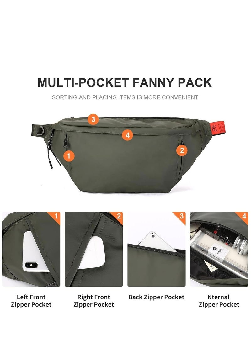 Waist Bag for Man Large Waterproof Crossbody Waist Bag Adjustable Straps Premium Lightweight Sporting Waist Bag Pack for Gym Fitness Workout Travel Work Commute Dark Green - Image 4