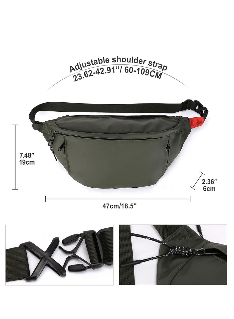 Waist Bag for Man Large Waterproof Crossbody Waist Bag Adjustable Straps Premium Lightweight Sporting Waist Bag Pack for Gym Fitness Workout Travel Work Commute Dark Green - Image 5