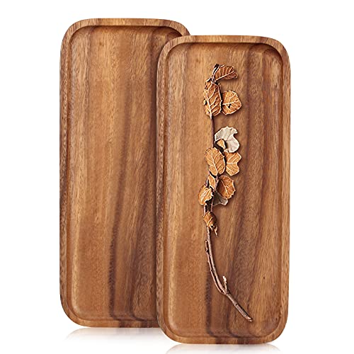 Ayiaren 2 Pcs Small Rectangular Wooden Tray Decorative Acacia Wood Appetizer Cheese Plates Small Sandwich Dessert Trays Rectangle Serving Platter for Decor Snacks Plate Food Dish Charcuterie Boards - Image 5