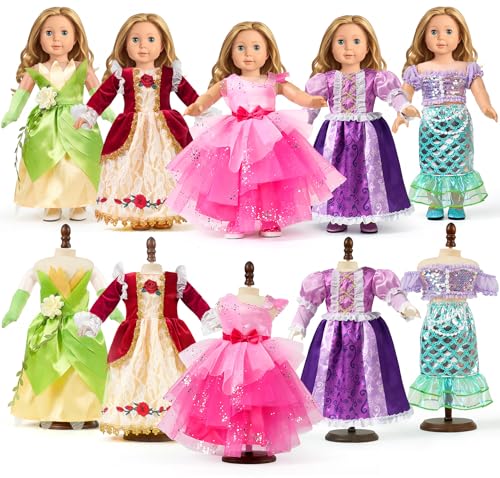 WONDOLL 18 Inch Doll Clothes and Accessories 5Piece Princess Dress Up Set Complete Outfits for 18 Inch Dolls Perfect for Dress Up Play Birthday Gifts No Doll - Image 1