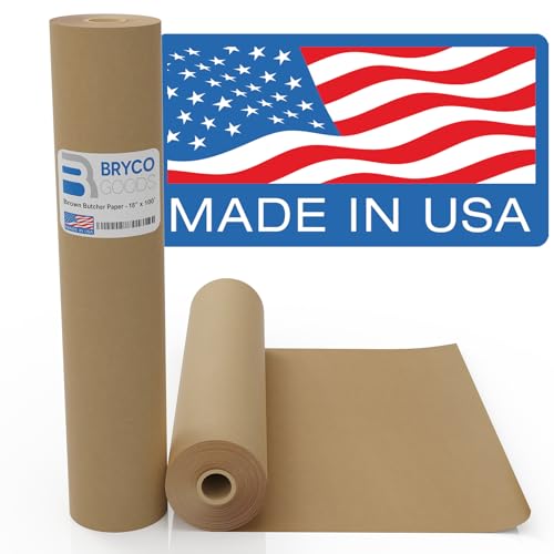 Bryco Goods Brown Kraft Butcher Paper Roll - 18 Inch x 100 Feet - USA Made - Food-Grade Paper for Wrapping and Smoking Meat, BBQ, Grilling, Perfect Brisket Crust - Durable, Unbleached, Uncoated & Unwaxed - Image 1
