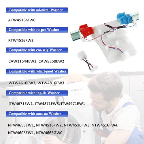 Semzohc W11101906 w10869803 ntw4516fw3 Washer Washing Water Inlet Valve Compatible with whirl-pool, ama-na, cro-sley Washer NTW4655EW1, NTW4665GW0, NTW4516FW2, NTW4516FW3, NTW4516FW4, NTW4605EW1 - Image 5