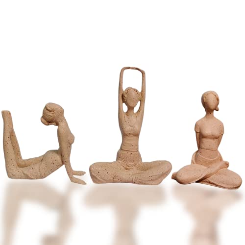 Mariner's Creation Premium Home Decor Showpiece- Set Of Three Modern Art Yoga Lady Showpiece Living Room | Home Decor Items | House Warming Gift 12X6X14.5Cm Material- Resin And Marble, Fantasy, Beige - Image 1