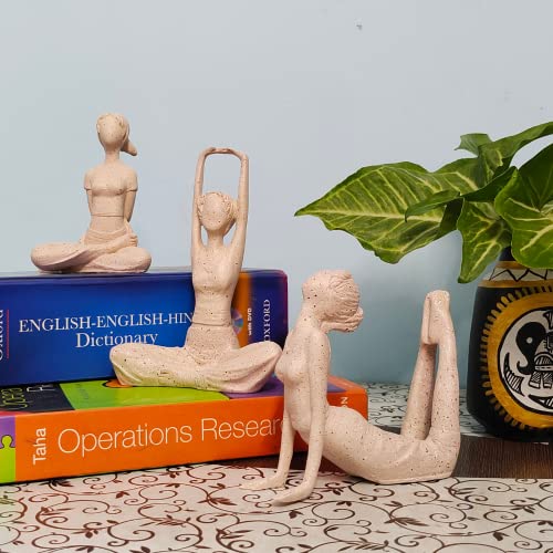 Mariner's Creation Premium Home Decor Showpiece- Set Of Three Modern Art Yoga Lady Showpiece Living Room | Home Decor Items | House Warming Gift 12X6X14.5Cm Material- Resin And Marble, Fantasy, Beige - Image 3