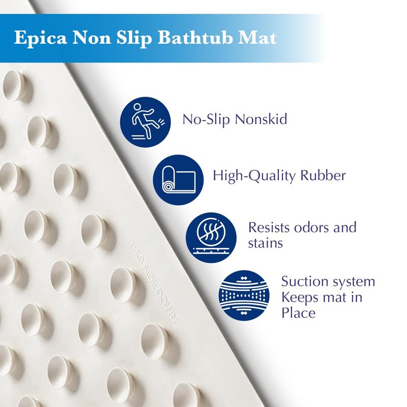 Epica Non Slip Bathtub Mat | Real Rubber Bath Mat for Tub, Shower, Baby Safety, Kids, Pet Dog, Soft No-Slip Nonskid, 16â€ x 28 - Image 2