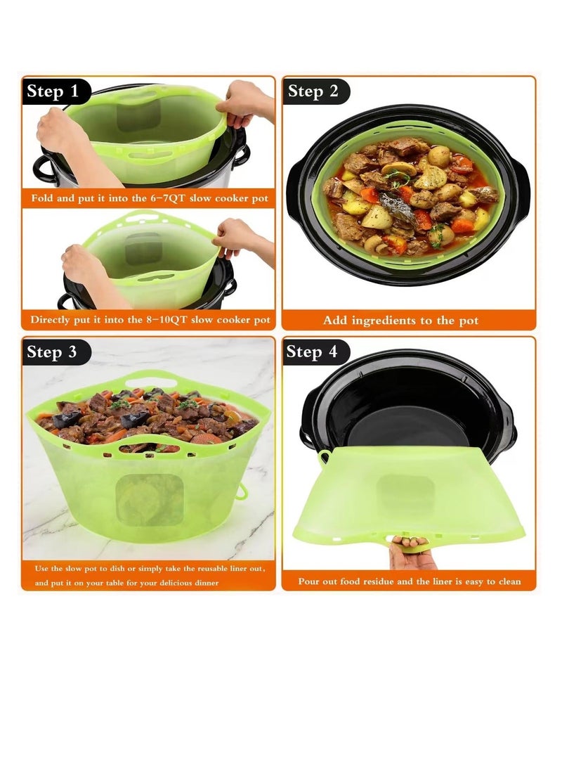 2 Pcs Silicone Slow Cooker Liners, for Crockpot Liners, Reusable Crock pot Divider Insert, with Buttons and Hooks, Leakproof & Easy Clean - Image 2