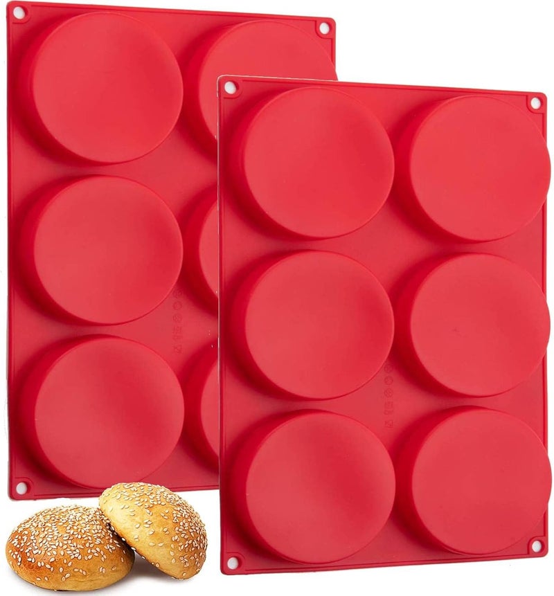 Dootafy Hamburger Bun Molds 2 Pack Silicone Baking Pans, 4 Inch Muffin Top Pan Egg Sandwish Mold Small Layer Cake Molds Round Disc Pan for Mini Cake, Jumbo Muffin Top, Bun, Custard, Tart, Resin Coaster - Image 1