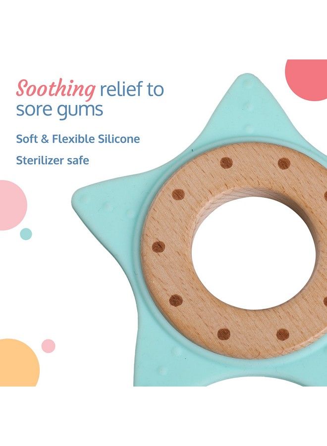 Luvlap عضاضة لوف لاب بيبي خفيفة الوزن من السيليكون مع حلقة داخلية من خشب الزان الطبيعي مصنوعة من السيليكون الآمن غذائيًا بنسبة 100% وسهلة الإمساك للأطفال من سن 3 أشهر فما فوق (أخضر فاتح) - Image 5