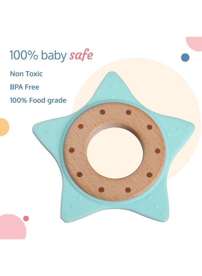 Luvlap عضاضة لوف لاب بيبي خفيفة الوزن من السيليكون مع حلقة داخلية من خشب الزان الطبيعي مصنوعة من السيليكون الآمن غذائيًا بنسبة 100% وسهلة الإمساك للأطفال من سن 3 أشهر فما فوق (أخضر فاتح) - Image 3