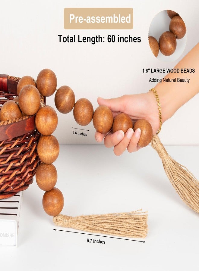 OMISHE 60" Long Extra Large Wood Bead Garland with 1.6" Diameter Wooden Beads and Tassels, Rustic Farmhouse Country Decorative Beads for Home Decor Tiered Tray Decor, Brown - Image 4